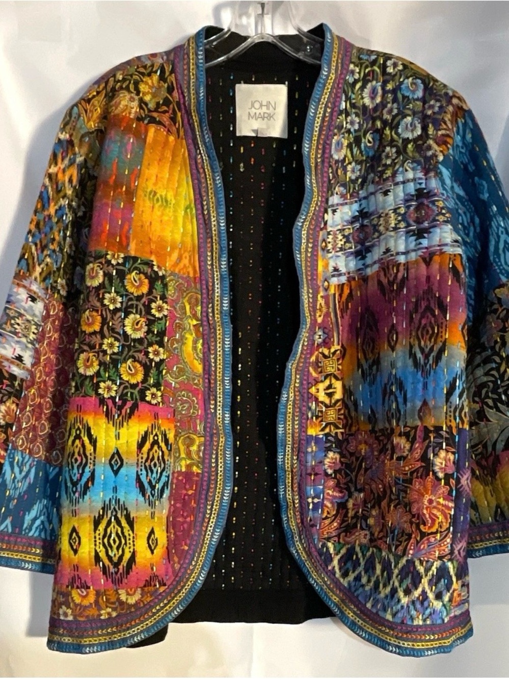 John Mark Vibrant Multicolor Patchwork Blazer, size M